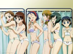 Rule 34 | 6+girls, :d, ;d, ^ ^, age difference, anger vein, angry, animal print, aqua eyes, aqua hair, arm up, armpits, bear panties, bear print, black hair, blonde hair, blue bra, blue eyes, blue hair, blue panties, blush, bow, bow bra, bow panties, bra, braid, breast envy, breasts, brown eyes, brown hair, checkered bra, checkered clothes, checkered panties, cleavage, clenched hand, clenched teeth, closed eyes, cowboy shot, curtains, earrings, everyone, female focus, flat chest, from side, frown, glasses, grabbing another&#039;s breast, green bra, green hair, green panties, grey bra, grey panties, grin, groping, hair bobbles, hair ornament, hair over breasts, hair over shoulder, hairband, hand on own hip, hands on own chest, highres, himeji kyoko, himeji kyouko, hip focus, ikue ogawa, indoors, jewelry, joshi kousei, kishimoto seiji, kouda akari, lace, lace-trimmed bra, lace-trimmed panties, lace trim, large breasts, lineup, lingerie, long hair, looking at viewer, looking back, looking down, middle finger, multiple girls, naughty face, official art, official wallpaper, ogawa ikue, one eye closed, open mouth, own hands together, panties, pink bra, pink eyes, pink panties, plaid bra, plaid clothes, plaid panties, print panties, profile, purple bra, purple panties, sato ayano, satou ayano, school, scrunchie, short hair, short twintails, sideboob, smile, standing, striped bra, striped clothes, striped panties, surprised, surprised arms, suzuki yuma, sweatdrop, swept bangs, takahashi eriko, teeth, twin braids, twintails, two side up, underwear, underwear only, watermark, white bra, white panties, wink, yellow eyes, yuri