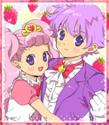 1boy 1girl aroma_(go!_princess_precure) aroma_(go!_princess_precure)_(human) bad_id bad_pixiv_id bow bowtie brother_and_sister gloves go!_princess_precure io_(artist) io_(tobidasebioman) lowres official_style personification pink_hair precure puff_(go!_princess_precure) puff_(go!_princess_precure)_(human) siblings