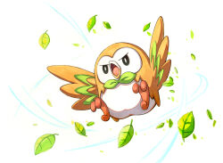 Rule 34 | animal focus, bird, black eyes, bright pupils, commentary request, fish.boy, full body, gen 7 pokemon, highres, leaf, nintendo, no humans, open mouth, pokemon, pokemon (creature), pokemon focus, rowlet, solo, tongue, white background, white pupils
