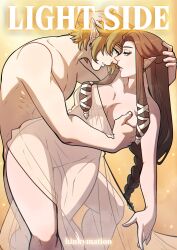 1boy 1girl artist_name blonde_hair breasts brown_hair commentary couple earrings english_commentary grabbing_another&#039;s_breast groping hair_censor hetero highres jewelry kinkymation link long_hair nintendo nude pointy_ears princess_zelda short_hair sidelocks the_legend_of_zelda the_legend_of_zelda:_twilight_princess