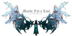 1990s_(style) 1girl absol_(dkqthf) bad_id bad_pixiv_id black_hair copyright_name female_focus ff_gradient final_fantasy final_fantasy_viii gradient_wings griever long_hair monster multicolored_wings retro_artstyle rinoa_heartilly solo white_background wings