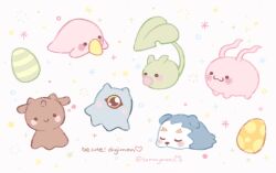 chocomon digimon digimon_(creature) digitama egg fusamon happy highres horns kuramon leafmon pacifier pururumon smile tokomon