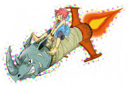 1girl bracelet handle jewelry kumatora mother_(series) mother_3 nintendo rhinocerocket rhinoceros riding rocket smile