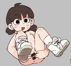 1girl ahoge anus ass blush_stickers brown_hair dui_!! flat_chest loli medium_hair mob_face nipples nude original pussy shoes sketch sneakers spread_legs spread_pussy twintails