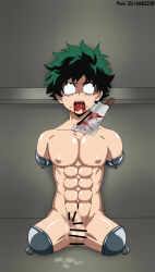 1boy amputated_arm amputated_leg amputation amputee bad_tag bar_censor blood blood_on_neck blood_splatter boku_no_hero_academia boys_love censored corpse crying cum ero_guro gp007 green_eyes green_hair guro knife male_focus midoriya_izuku muscular muscular_male necrophilia penis severed_arm severed_leg severed_limb shota slit_throat snuff testicles thighs tongue tongue_out