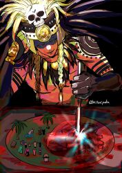 3boys 6+girls absurdres alice4539 arm_tattoo aztec blonde_hair blood blue_eyes braid fate/grand_order fate_(series) fujimaru_ritsuka_(female) habetrot_(fate) headdress heart_(organ) highres izcalli_(fate) knife kotomine_kirei koyanskaya_(assassin)_(first_ascension)_(fate) koyanskaya_(fate) kukulkan_(fate) long_hair looking_down mash_kyrielight multiple_boys multiple_girls nitocris_(fate) olga_marie_animusphere plate grigori_rasputin_(fate) skull tamamo_(fate) tattoo tenochtitlan_(fate) tenochtitlan_(first_ascension)_(fate) tepeu_(fate) tezcatlipoca_(fate) tezcatlipoca_(third_ascension)_(fate) twin_braids u-olga_marie xquic_(fate)