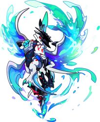 1other dragon dragon_village_(series) dragon_village_collection fins furry game_cg gills hand_on_own_chest helmet holding holding_weapon looking_at_viewer maritus_(aquris)_(dragon_village) multiple_wings no_humans official_art red_eyes third-party_source transparent_background water weapon wings