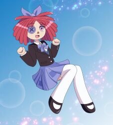 1girl absurdres button_eye glitch_productions highres ragatha_(the_amazing_digital_circus) red_hair school_uniform skirt the_amazing_digital_circus thighhighs