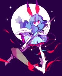1girl amakusa amakusa_(hidorozoa) amks_krg animal_ears bad_id bad_twitter_id blue_dress blue_hair dress female_focus kine mallet rabbit_ears red_eyes seiran_(touhou) solo stain touhou