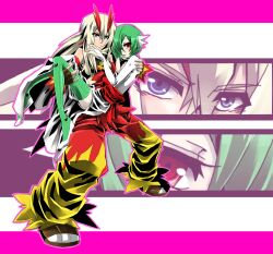 Rule 34 | 1boy, 1girl, blaziken, blonde hair, blue eyes, blush, bob cut, border, brown gloves, brown sandals, carrying, commentary, dress, facing to the side, fake horns, finger to mouth, fingerless gloves, flame print, gardevoir, gen 3 pokemon, gloves, green hair, green thighhighs, hair between eyes, hair over one eye, hand in another&#039;s hair, hand on another&#039;s shoulder, hand on another&#039;s thigh, haoro, heads together, highres, horns, long bangs, looking to the side, nintendo, one eye covered, open mouth, pants, personification, pink border, pokemon, princess carry, red eyes, red pants, red ribbon, red shirt, ribbon, sandals, shirt, sleeveless, sleeveless shirt, slippers, socks, thighhighs, white arm warmers, white background, white dress, white slippers, white socks