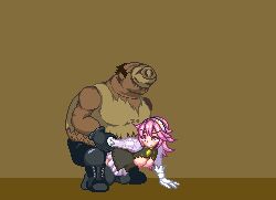 1boy 1girl animated animated_gif bent_over boots bouncing_breasts breasts breasts_out buta_yaro cum doggystyle fat fat_man fire_emblem fire_emblem_fates gambeson gloves grabbing_another&#039;s_arm grabbing_from_behind hetero kneeling knuckle_bash large_breasts leaning_on_person lowres m.u.g.e.n misawa_dmaku nintendo non-repeating_animation pig_head pixel_art rape sex sex_from_behind simple_background soleil_(fire_emblem) torn_clothes