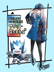 Rule 34 | absurdres, closed eyes, digimon, dokamon, hat, highres, karan eri, long hair, metal gloves, naoki akamine, pink hair