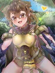 1girl absurdres arm_grab blush breasts brown_eyes brown_hair clive_(fire_emblem) cum cum_in_pussy delthea_(fire_emblem) female_focus fire_emblem fire_emblem_echoes:_shadows_of_valentia forest girl_on_top hair_between_eyes highres holding_hands huge_filesize icecream_(kwsu2482) looking_at_viewer nature nintendo open_mouth outdoors penetrating_pov ponytail pov rape short_hair small_breasts smile solo_focus spread_legs straddling thighs vaginal victim_pov