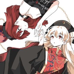 2girls artist_request hecatia_lapislazuli junko_(touhou) multiple_girls neold red_eyes red_hair smile tagme touhou yuri