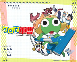 Rule 34 | 1girl, belt, black eyes, black hair, blue eyes, dororo (keroro gunsou), frog, giroro, glasses, hat, hinata fuyuki, hinata natsumi, hood, hoodie, keroro, keroro gunsou, kururu (keroro gunsou), long hair, looking at viewer, mask, mouth mask, ninja mask, official art, official wallpaper, pants, red eyes, red hair, shirt, shoes, short hair, simple background, star (symbol), tail, tamama, twintails, vacuum cleaner