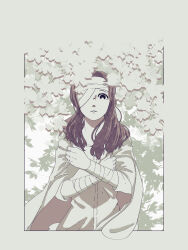 1girl ace_attorney ace_attorney_investigations ace_attorney_investigations_2:_prosecutor&#039;s_gambit bandaged_arm bandages bandaid blanket highres japasu kay_faraday monochrome one_eye_covered solo spoilers