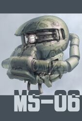 cable character_name commentary_request cross-section gundam hose kou_(mechalog) machinery mecha mecha_focus mobile_suit mobile_suit_gundam no_humans one-eyed robot severed_head upper_body zaku_ii zeon