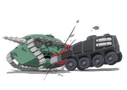 armored_personnel_carrier armored_vehicle attack caterpillar_tracks commentary_request debris drill from_side gatling_santouhei highres military military_vehicle motor_vehicle no_humans original shadow simple_background sketch tank vehicle_focus wheel white_background
