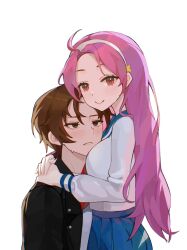 absurdres asamiya_athena highres hug idol kusanagi_kyou pink_hair psycho_soldier snk the_king_of_fighters the_king_of_fighters_xii the_king_of_fighters_xiii