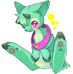Rule 34 | animal, animal collar, choko (sweetpocket), collar, commentary request, creature, creature focus, full body, goat, green fur, hooves, ixi (neopets), looking to the side, lowres, neopet (creature), neopets, no humans, purple eyes, simple background, sitting, small horns, solo, white background