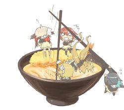 10s 5girls artist_request blonde_hair blush bow brown_hair chibi chopsticks food hair_ornament hair_ribbon in_food inubouzaki_fuu inubouzaki_itsuki long_hair miyoshi_karin multiple_girls noodles open_mouth ponytail ribbon school_uniform short_hair shrimp shrimp_tempura skirt tempura tougou_mimori yuuki_yuuna yuuki_yuuna_wa_yuusha_de_aru yuusha_de_aru