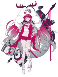 1girl baobhan_sith_(fate) baobhan_sith_(swimsuit_pretender)_(first_ascension)_(fate) blush breasts cernunnos_(fate) character_hood detached_collar fate/grand_order fate_(series) full_body fur-trimmed_jacket fur_trim hammer hands_up headwear_with_attached_mittens highres hoshino_reiji jacket long_hair microskirt navel open_mouth pink_hair pink_skirt platform_heels sidelocks skirt smile solo stuffed_animal stuffed_rabbit stuffed_toy white_jacket