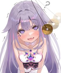 2girls ? @_@ absurdres bare_arms breasts center-flap_bangs character_name chest_jewel coin coin_on_string commentary double-parted_bangs dress english_commentary fang female_pov gem hair_flaps highres holed_coin hololive hololive_english hololive_indonesia hypnosis jewel_under_eye kaela_kovalskia koseki_bijou koseki_bijou_(1st_costume) long_hair looking_at_viewer lucien_000298 medium_breasts mind_control multiple_girls open_mouth pov purple_eyes purple_gemstone red_eyes reflection sidelocks simple_background skin_fang smug sweat twitching underbust v_arms virtual_youtuber white_background white_dress
