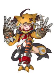 1girl :d ahoge animal_ear_hood bike_shorts black_shorts black_thighhighs blonde_hair brown_hair commentary cropped_hoodie edaz fake_animal_ears fangs full_body gigi_murin gigi_murin_(1st_costume) highres hololive hololive_english hood hoodie long_sleeves multicolored_hair open_mouth orange_hoodie orange_thighhighs pink_eyes puffy_long_sleeves puffy_sleeves sharp_teeth shoes short_twintails shorts simple_background single_thighhigh smile sneakers solo striped_clothes striped_thighhighs tail teeth thighhighs tongue twintails two-tone_hair upper_teeth_only virtual_youtuber white_background white_shoes