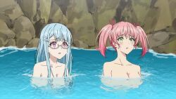 2girls animated anime_screenshot basilisk bathing blue_hair blush breasts collarbone glasses hair_ribbon highres large_breasts long_hair multiple_girls open_mouth outdoors pink_eyes pink_hair red_ribbon ribbon river silica_(yuusha_party_wo_tsuhou_sareta_shiro_madoushi) sound tagme twintails video yellow_eyes yui_(yuusha_party_wo_tsuhou_sareta_shiro_madoushi) yuusha_party_wo_tsuihou_sareta_shiro_madoushi_s-rank_boukensha_ni_hirowareru