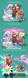 1boy 6+girls absurdres acrylictoon arm_up beanie bite_mark blaziken breasts brendan_(pokemon) brown_hair bulging_eyes creatures_(company) dumbbell english_text eye_pop furry game_freak gardevoir gen_1_pokemon gen_3_pokemon gen_4_pokemon gen_6_pokemon goodra handheld_game_console harem hat heart heart-shaped_pupils highres joy-con looking_at_viewer lopunny mawile multiple_girls nintendo nintendo_switch pokemon pokemon_(creature) pokemon_oras simple_background sitting slime_(substance) smile symbol-shaped_pupils tongue tongue_out vaporeon