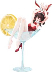 1girl alternate_costume animal_ear_hairband animal_ears armpits artist_request blush breasts brown_hair cleavage cocktail_glass collar cuffs cup drinking_glass fake_animal_ears feet food frilled_hair_tubes frilled_ribbon frills fruit full_body game_cg gensokyo_orb hair_ribbon hair_tubes hairband hakurei_reimu handcuffs high_heels highres in_container in_cup large_breasts legs lemon lemon_slice leotard non-web_source playboy_bunny pumps rabbit_ear_hairband rabbit_ears red_eyes red_leotard red_ribbon red_shoes ribbon right_shoe_removed shoes single_shoe strapless strapless_leotard tachi-e thighhighs toes touhou white_collar white_thighhighs white_wrist_cuffs wrist_cuffs