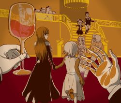 &gt;_&lt; 114514_(meme) 3boys 6+girls ^_^ alcohol alternate_costume asatsuki_(cookie) boots bouquet bow camera cat chandelier closed_eyes closed_mouth commentary_request cookie_(touhou) cup demon_wings dress drinking_glass feet_out_of_frame flower frilled_dress frills hair_bow hair_tubes hakurei_reimu hat head_wings holding holding_cup jacket jyu_(cookie) koakuma kochiko_(cookie) konpaku_youmu limited_palette long_hair looking_at_another looking_at_viewer looking_back looking_to_the_side manatsu_no_yo_no_inmu medium_hair miura_daisenpai monocle multiple_boys multiple_girls nadeko_(cookie) necktie no_pants open_mouth outstretched_arms patchouli_knowledge pov pov_hands railing reflection rumia sananana_(cookie) shoes short_hair smile stairs standing statue strapless suspenders taisa_(cookie) taking_picture top_hat torn_clothes torn_dress touhou tsuno_(nicoseiga11206720) v wine wine_glass wings yuzuyu_(cookie)