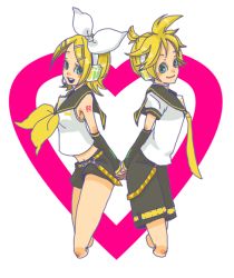 1boy 1girl bad_id bad_pixiv_id blonde_hair brother_and_sister headset kagamine_len kagamine_rin shorts siblings ten ten_(ch) twins vocaloid