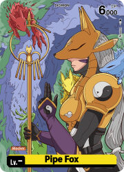 Rule 34 | armor, digimon, digimon card game, fox mask, long hair, mask, pixiv user (36306715), sakuyamon, serious, token (tcg), yin yang