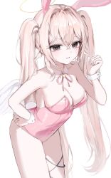 1girl blonde_hair bow breasts character_request cleavage copyright_request highres medium_breasts s_im7u simple_background tagme twintails white_background