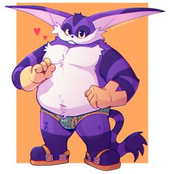 1boy animal_ears artist_name belly big_the_cat cat_boy cat_ears cat_tail closed_mouth commentary english_commentary fat furry furry_male gloves heart highres looking_at_viewer male_focus male_underwear no_pants sandals smile sonic_(series) spicyfoxdessert tail topless_male underwear yellow_gloves