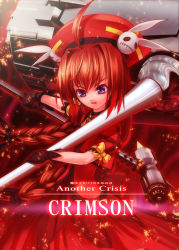 Rule 34 | 00s, 1girl, braid, embers, female focus, gloves, graf eisen, hammer, hat, long hair, lyrical nanoha, mahou shoujo lyrical nanoha, mahou shoujo lyrical nanoha a&#039;s, purple eyes, red hair, ribbon, solo, tom (1art.), twin braids, vita (nanoha)