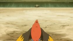 1boy 1girl animated animated_gif ash_ketchum battle feathers fletchinder game_freak gen_1_pokemon gen_6_pokemon gym_leader korrina_(pokemon) lowres machoke nintendo pikachu pokemon pokemon_(anime) pokemon_(creature)