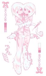 Rule 34 | 2girls, animal feet, bandages, blood, burn scar, claws, color guide, commentary, conjoined, english commentary, feathered wings, grey eyes, highres, injured wings, looking at viewer, low wings, monster girl, multiple girls, multiple heads, original, panties, pink blood, pink eyes, pink theme, reference sheet, scar, scar on leg, self-harm scar, senmaze, simple background, stitches, syringe, underwear, white background, white hair, white panties, wings