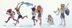6+girls absurdres applejack black_skin colored_skin crop_top depresed-duck fluttershy highres long_hair mane_six_(my_little_pony) multicolored_hair multiple_girls my_little_pony my_little_pony:_equestria_girls my_little_pony:_friendship_is_magic pinkie_pie rain rainbow_dash rarity_(equestria_girls) rarity_(my_little_pony) sci-twi shirt shorts sunset_shimmer t-shirt twilight_sparkle water