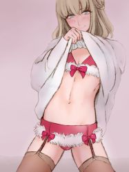 Rule 34 | 1boy, blonde hair, blue eyes, blush, bulge, clothes lift, crossdressing, crossdressing (mtf), dress, dress lift, garter straps, lifting own clothes, lingerie, long hair, male focus, original, seira (yuki touko), solo, thighhighs, trap, underwear, yuki touko