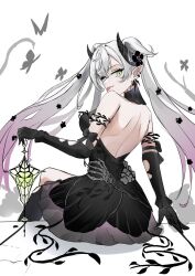 1girl backless_dress backless_outfit breasts dress fate/grand_order fate_(series) green_eyes large_breasts lilith_(fate) lilith_(fgo_fes._2025)_(fate) looking_at_viewer solo twintails white_hair yugusan5