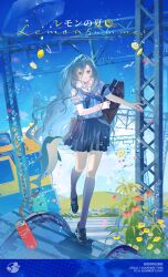 Rule 34 | 1girl, 37 (reverse:1999), absurdres, alternate costume, artist request, bag, bead bracelet, beads, black bag, black neckerchief, black shoes, black skirt, blue eyes, blue hair, blue sky, bracelet, can, closed mouth, cloud, commission, dolphin, drink can, english text, flower, full body, grey socks, hair between eyes, heic-to-png conversion, highres, hill, jewelry, kneehighs, loafers, long hair, looking at viewer, miniskirt, neckerchief, outdoors, pleated skirt, railroad tracks, reverse:1999, sailor collar, school bag, school uniform, second-party source, serafuku, shirt, shoes, short sleeves, skirt, sky, smile, socks, soda can, solo, train, transparent, transparent umbrella, truss, umbrella, very long hair, walking, water drop, white sailor collar, white shirt, yellow flower