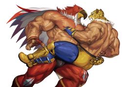 Rule 34 | 2boys, abs, absurdres, animal ears, ass, back, bara, bare pectorals, bird boy, briefs, bulge, bulge to ass, carrying, crossover, dark-skinned male, dark skin, fatal fury, feet out of frame, fingerless gloves, garou: mark of the wolves, gloves, tizoc (snk), hand on another&#039;s waist, highres, imminent anal, imminent penetration, jaguar boy, jaguar ears, jaguar tail, king (tekken), large pectorals, leggings, male focus, male underwear, multiple boys, muscular, muscular male, namco, nipples, pectorals, sexually suggestive, short hair, snk, stomach, tail, tekken, the king of fighters, thick thighs, thighs, traver009, underwear, veins, wrestling mask, wrestling outfit, yaoi