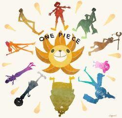 2girls 6+boys antlers artist_name branded brook_(one_piece) cane cigarette clima-tact copyright_name crossed_arms cyborg earrings facial_scar franky_(one_piece) geta group_picture hat highres jewelry jinbe_(one_piece) long_hair monkey_d._luffy multiple_boys multiple_girls nami_(one_piece) nami_(one_piece)_(return_to_sabaody) nico_robin nico_robin_(return_to_sabaody) one_piece oooooogu24 reindeer_antlers roronoa_zoro sanji_(one_piece) scar scar_on_cheek scar_on_chest scar_on_face shoulder_tattoo silhouette simple_background slingshot_(weapon) smoking spiked_hair straw_hat tattoo thousand_sunny tony_tony_chopper usopp white_background
