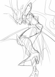 1girl armor armored_boots armored_gloves ass boots breasts butterfly_wings digimon digimon_(creature) helmet high_heels highres hudiemon insect_wings leotard long_hair looking_at_viewer looking_back medium_breasts open_mouth ph6xeivbgpimggg shoulder_armor skirt tinted_eyewear wings