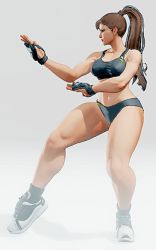 10s 1girl 3d alternate_costume animated animated_gif black_bra black_gloves black_shorts bra breasts brown_hair capcom chun-li female_focus fighting_stance fingerless_gloves from_side gloves gym_shorts idle_animation large_breasts legs long_hair looping_animation midriff muscular muscular_female navel ponytail shoes shorts simple_background sneakers socks solo sports_bra sportswear standing street_fighter street_fighter_v thick_thighs thighs toned underwear white_background
