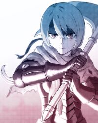 1girl absurdres armor axe beruka_(fire_emblem) bob_cut closed_mouth eyelashes fire_emblem fire_emblem_fates gauntlets hair_between_eyes headband highres holding holding_axe kwajia3 looking_at_viewer nintendo short_hair solo upper_body