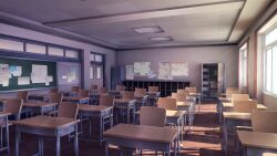 book bookshelf box bulletin_board cabinet calendar_(object) cardboard_box ceiling ceiling_light chalkboard classroom closet clubroom commentary curtains dark day desk doki_doki_literature_club english_commentary file_cabinet floor game_cg highres indoors light_rays morning no_humans non-web_source official_art open_door paper poster_(object) school school_desk sunlight textbook tile_ceiling tiles velinquent window window_shadow wooden_chair wooden_desk wooden_door wooden_floor