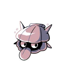 commentary creature english_commentary full_body gen_1_pokemon monochrome nintendo no_humans pokemon pokemon_(creature) pokemon_focus rumwik shellder signature simple_background solo tongue tongue_out white_background